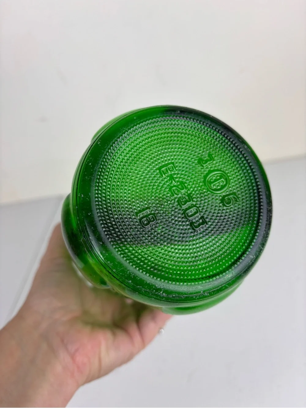 Vintage Glass Juice/Water Bottle in Emerald Green-9”